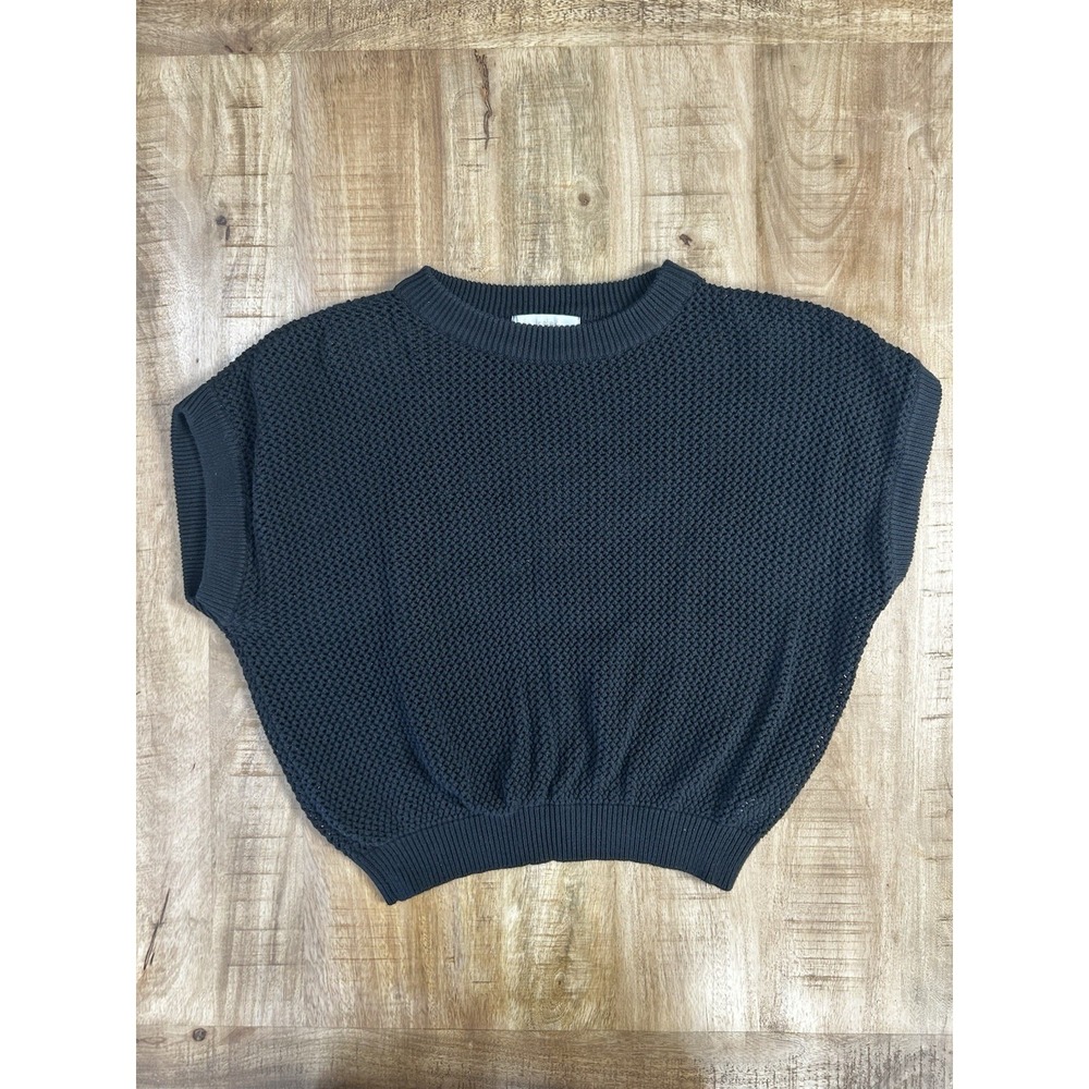 Leela & Lavender Women's Sweater Large Black Short Sleeve Round Neck Knit Top